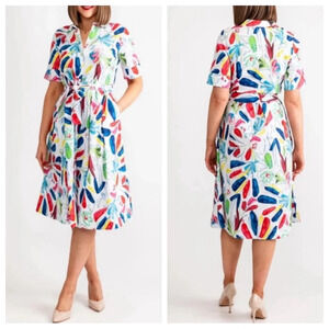 Dolcezza Tropical Trace Midi Shirt Dress painterly art to wear 33637